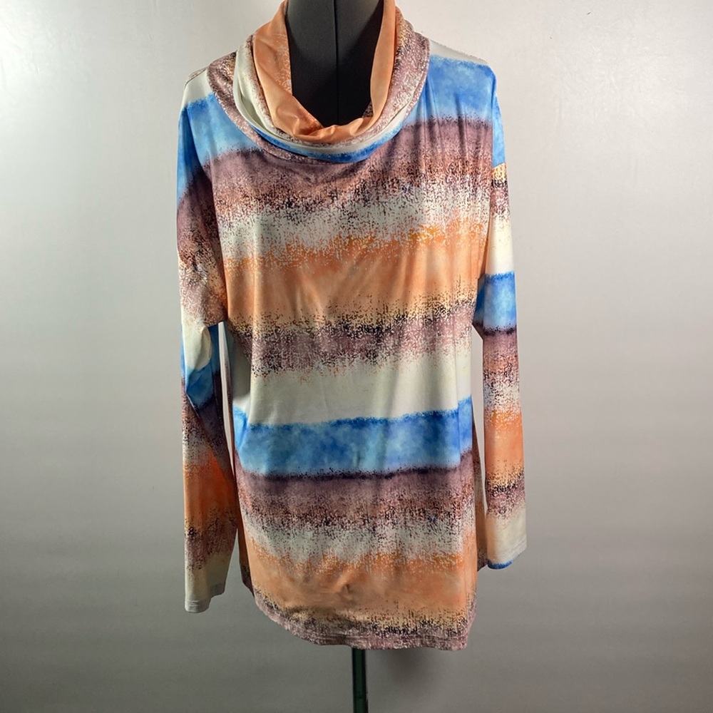 Sakurafiua Women Slouch Neck Top  
Size XL Colorful Stripes Long Sleeve Comfy